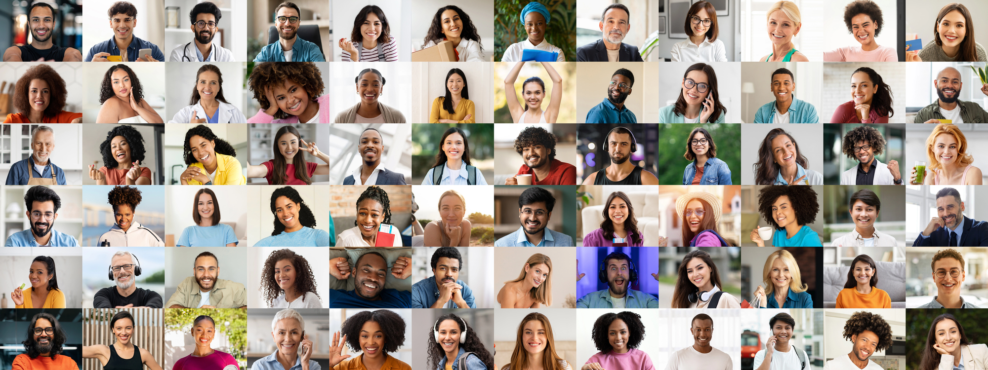 Diverse collage of smiling members of our community